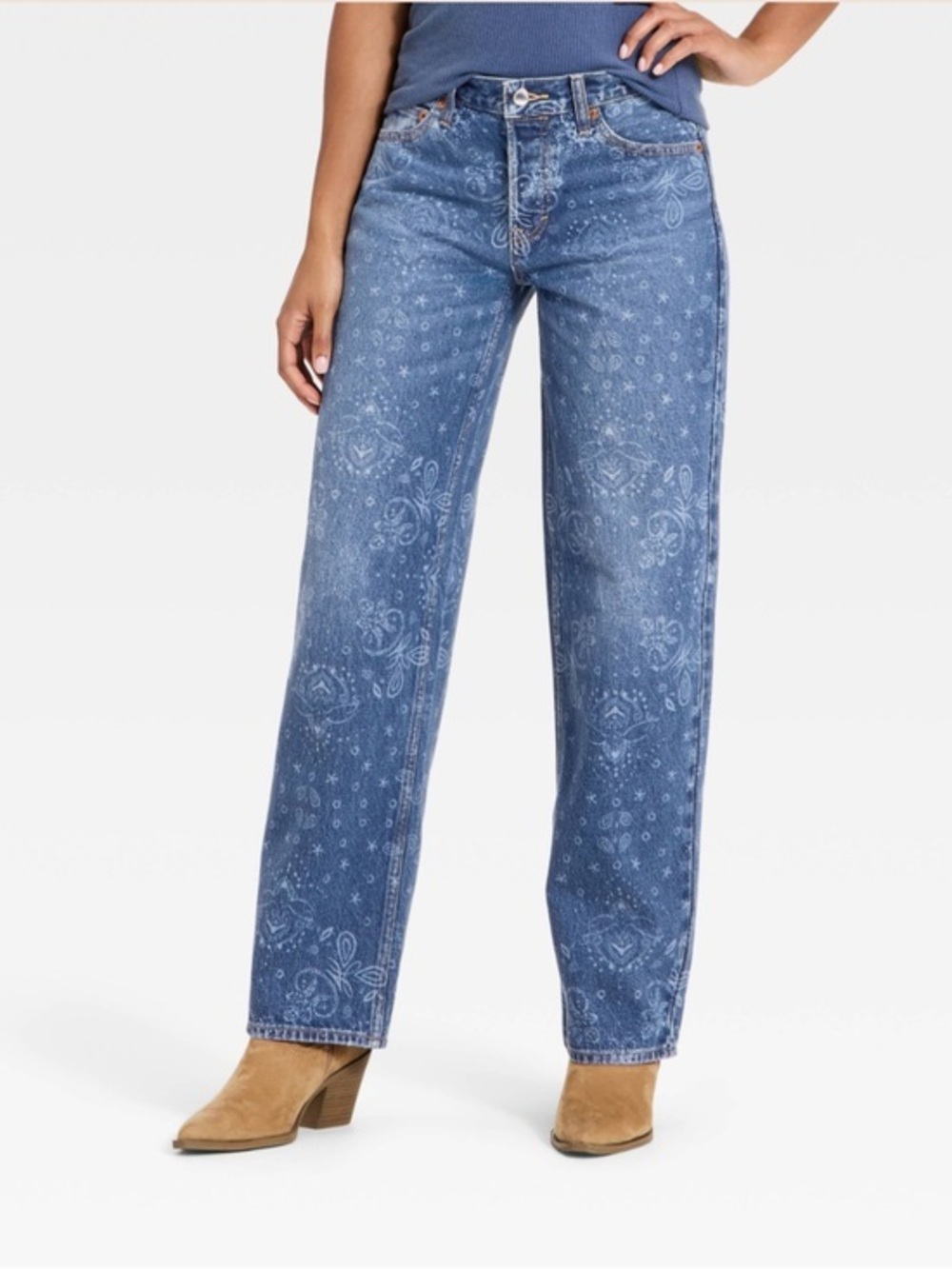 NWT Universal Thread Low Rise 90’s Baggy Blue Printed Straight-Leg Jeans